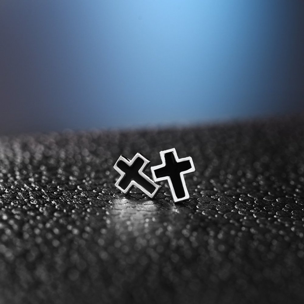 Black Cross Stud Earrings